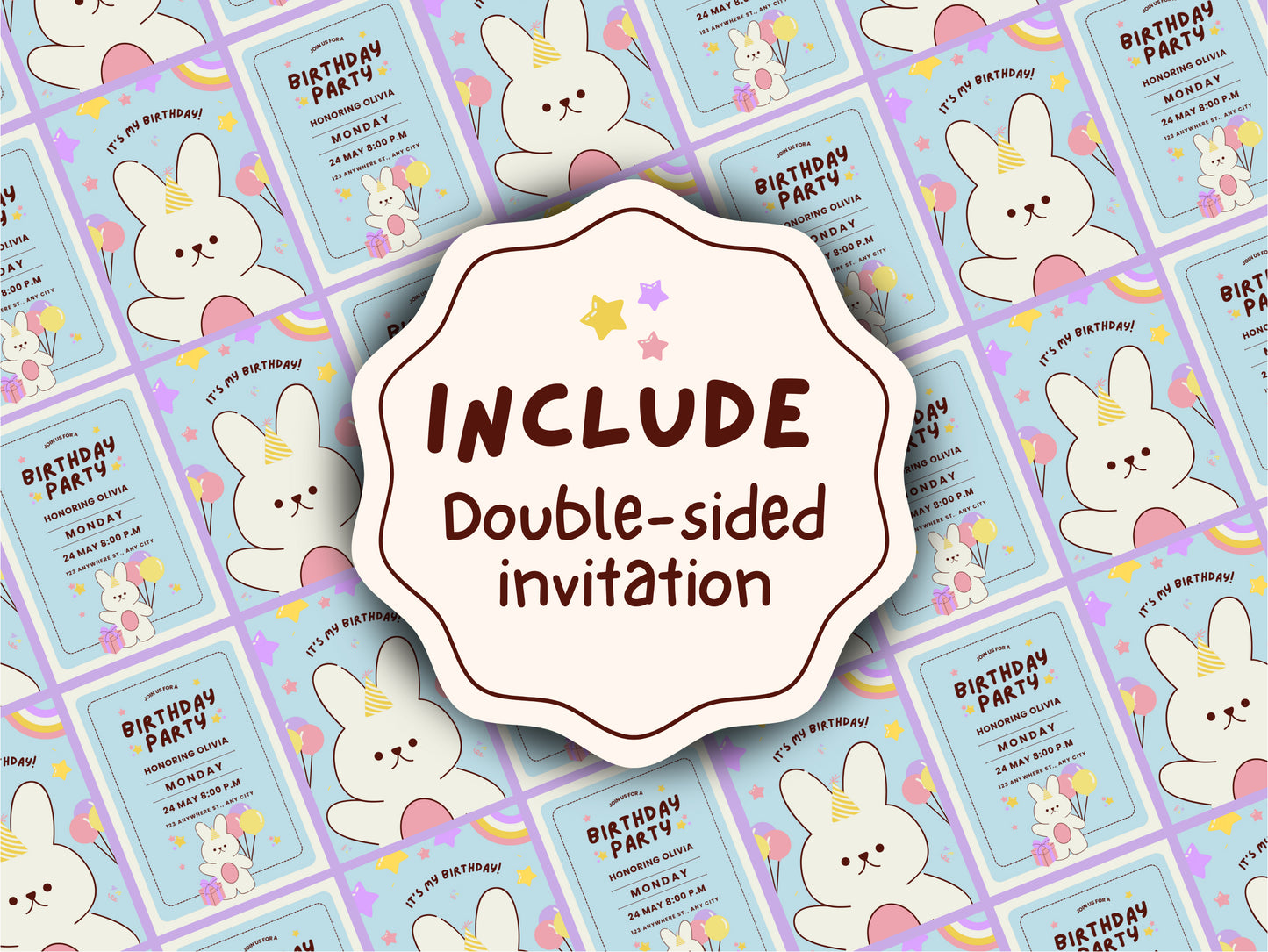 It's My Birthday - Bunny Birthday Celebration Canva Template - Customizable Party Invitation Design