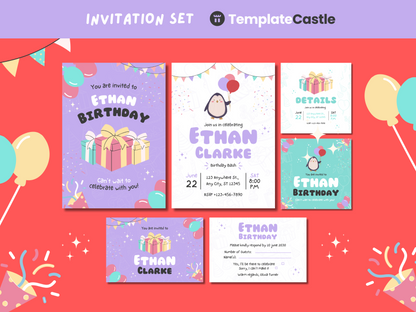 Birthday Children - Social Media Canva Invitation Collection - Editable and Shareable Design Set