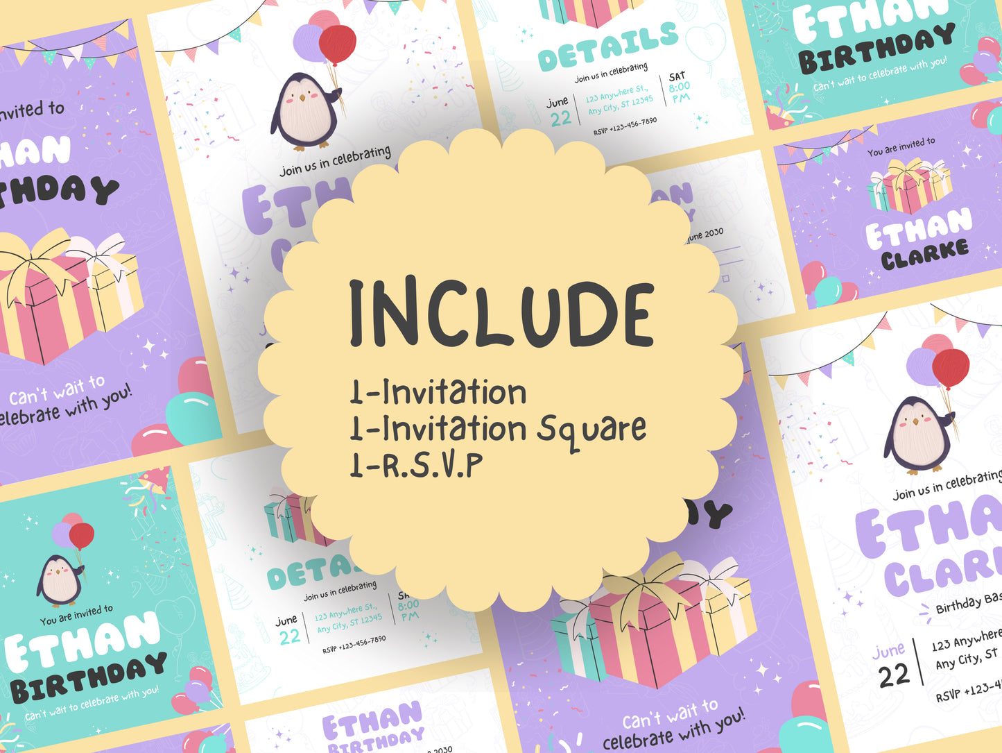 Birthday Children - Social Media Canva Invitation Collection - Editable and Shareable Design Set