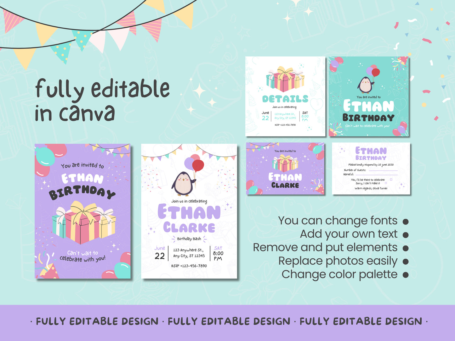 Birthday Children - Social Media Canva Invitation Collection - Editable and Shareable Design Set