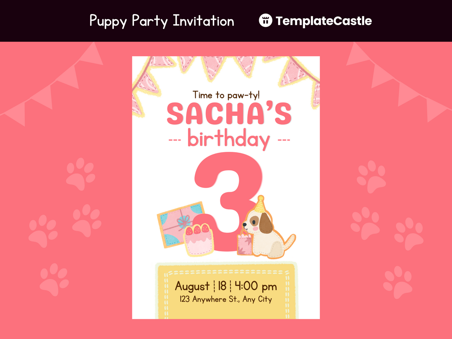 Puppy Party - 3rd Birthday Canva Invitation Template - Adorable and Editable Pet Celebration Design