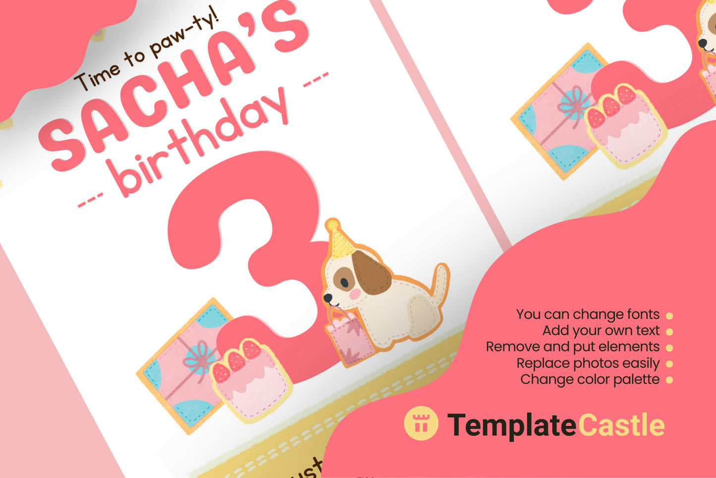 Puppy Party - 3rd Birthday Canva Invitation Template - Adorable and Editable Pet Celebration Design