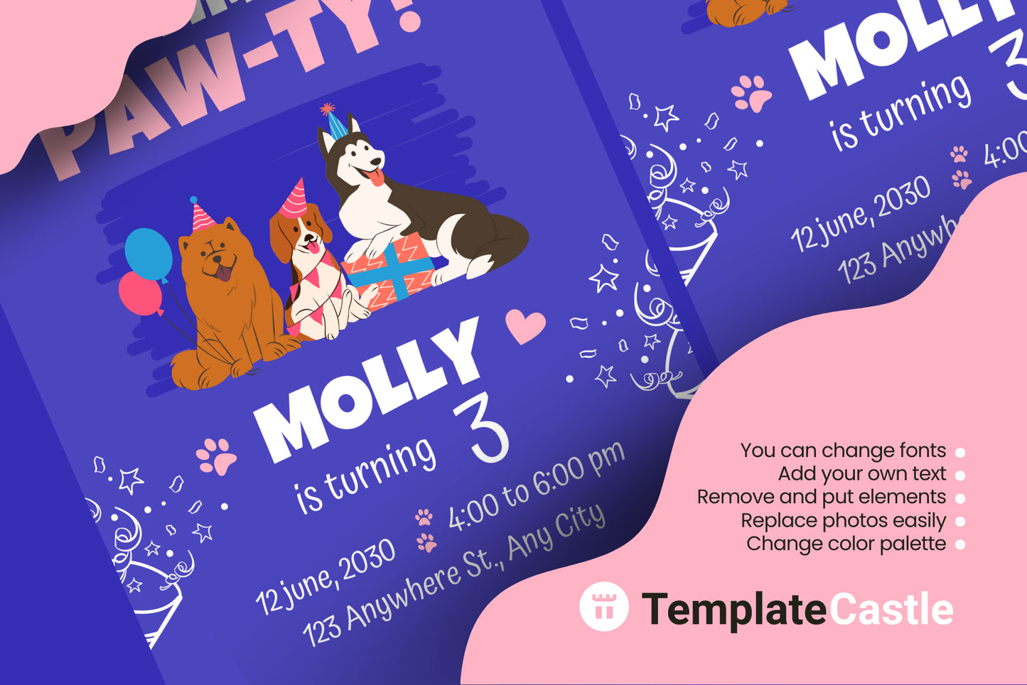 Puppy Party - 3rd Birthday Celebration Canva Invitation Template - Energetic and Editable Design