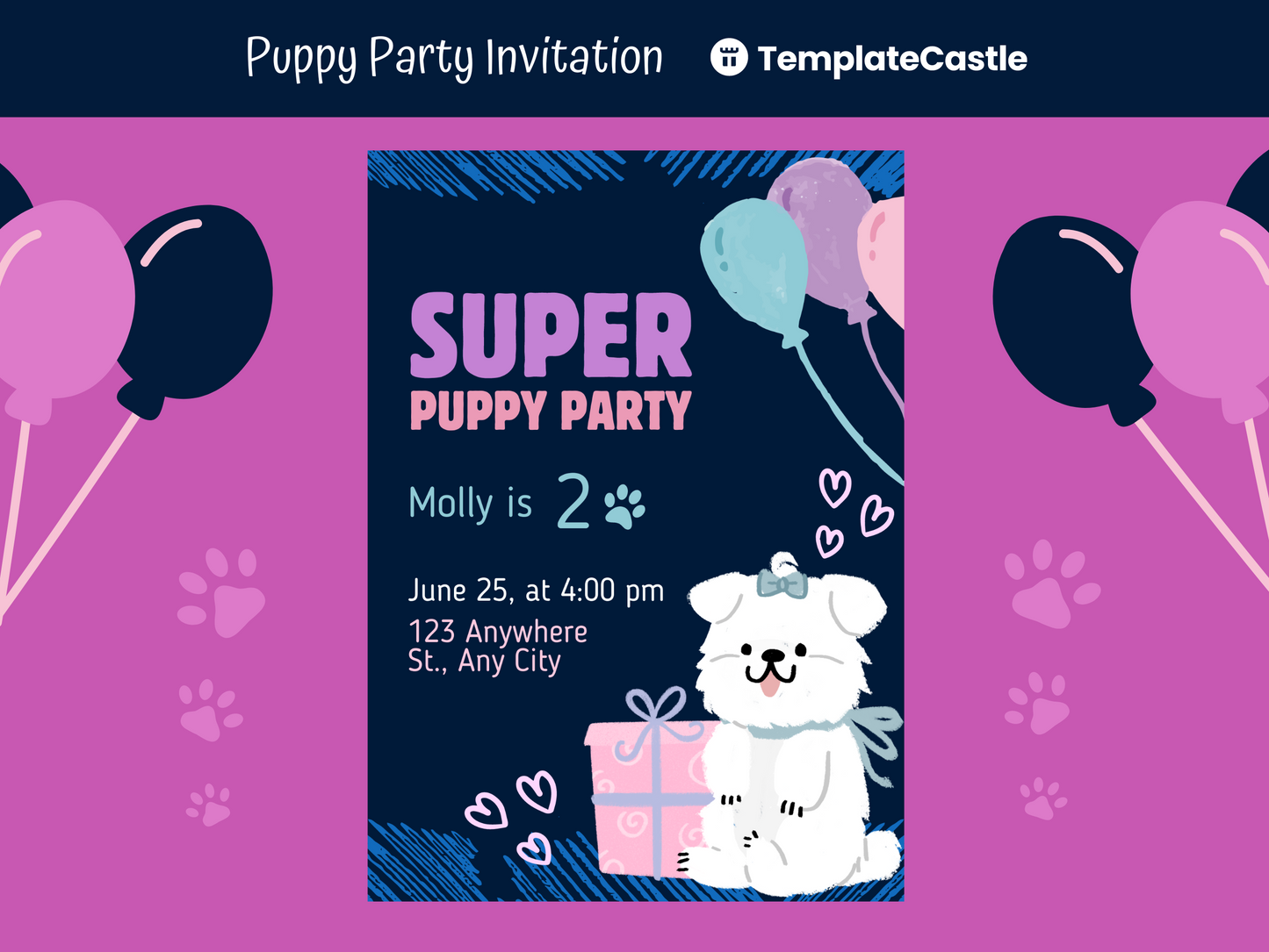 Adorable Super Puppy Party Canva Invitation Template for Pet Celebrations