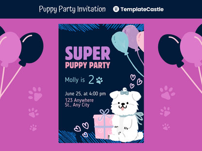 Adorable Super Puppy Party Canva Invitation Template for Pet Celebrations