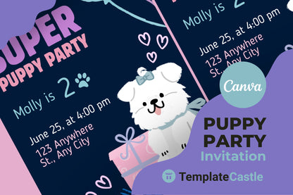 Adorable Super Puppy Party Canva Invitation Template for Pet Celebrations