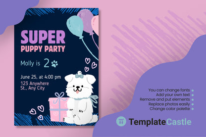 Adorable Super Puppy Party Canva Invitation Template for Pet Celebrations