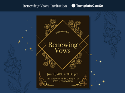 Elegant Renewing Vows Invitation Canva Template Floral Card Wedding Vow Ceremony Invite Renewal Vow