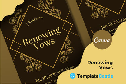 Elegant Renewing Vows Invitation Canva Template Floral Card Wedding Vow Ceremony Invite Renewal Vow