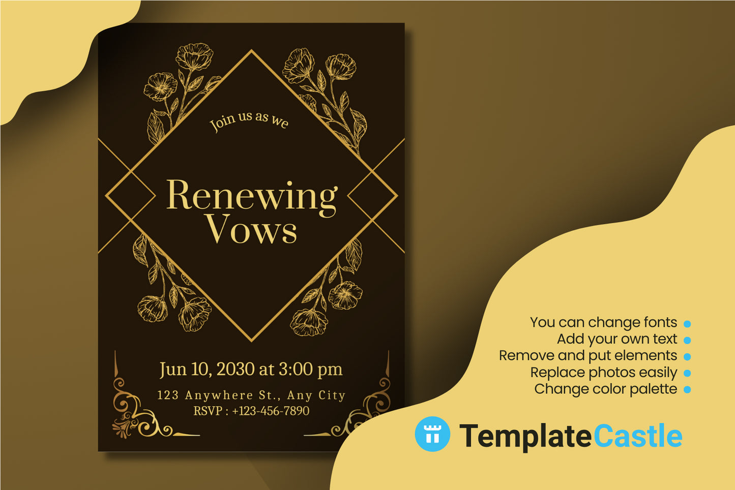 Elegant Renewing Vows Invitation Canva Template Floral Card Wedding Vow Ceremony Invite Renewal Vow