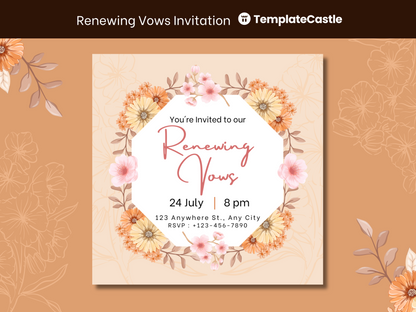 Elegant Warm Floral Renewing Vows Invitation Canva Template