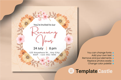 Elegant Warm Floral Renewing Vows Invitation Canva Template