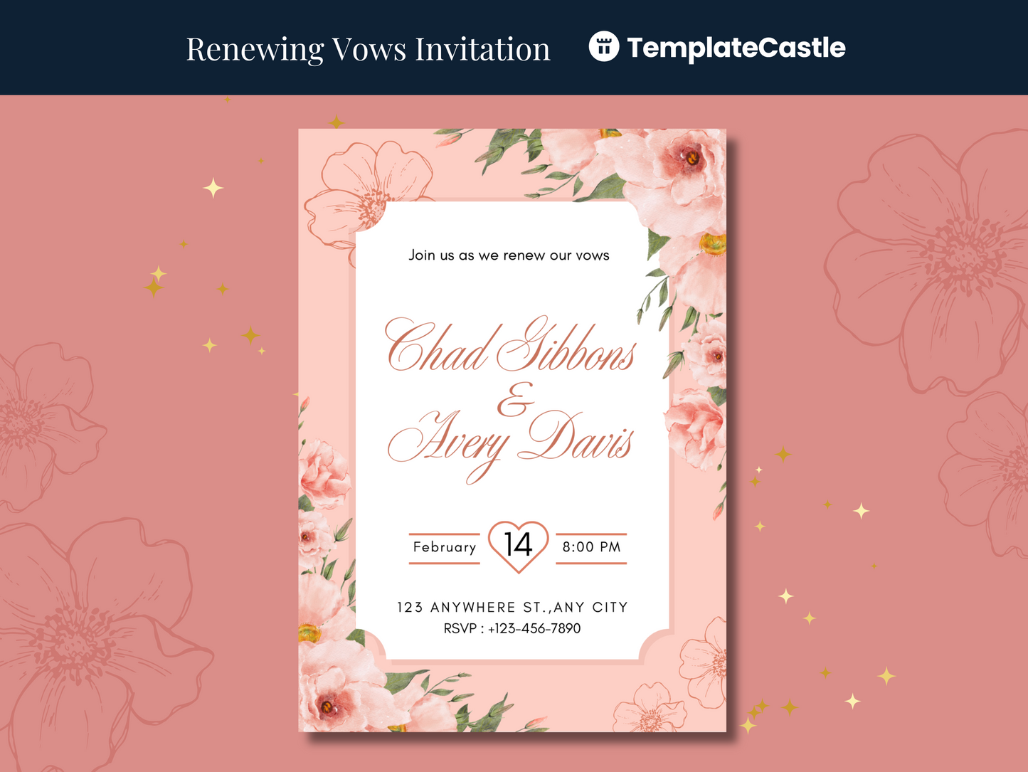 Coral Blossom Romantic Renewing Vows Canva Invitation Template