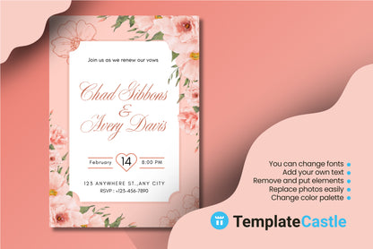 Coral Blossom Romantic Renewing Vows Canva Invitation Template