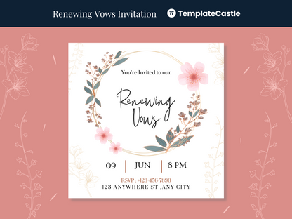 Pastel Floral Wreath Canva Template for Renewing Vows Invitation