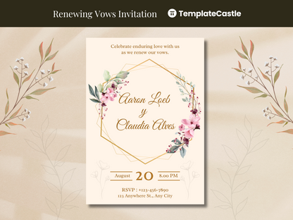 Sophisticated Floral Hexagon Canva Template for Renewing Vows Invitation