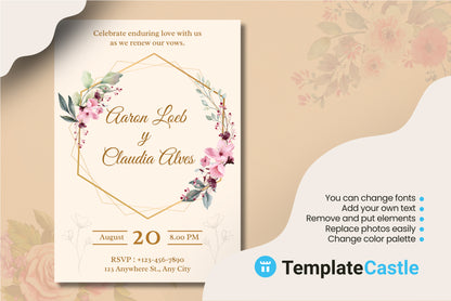 Sophisticated Floral Hexagon Canva Template for Renewing Vows Invitation