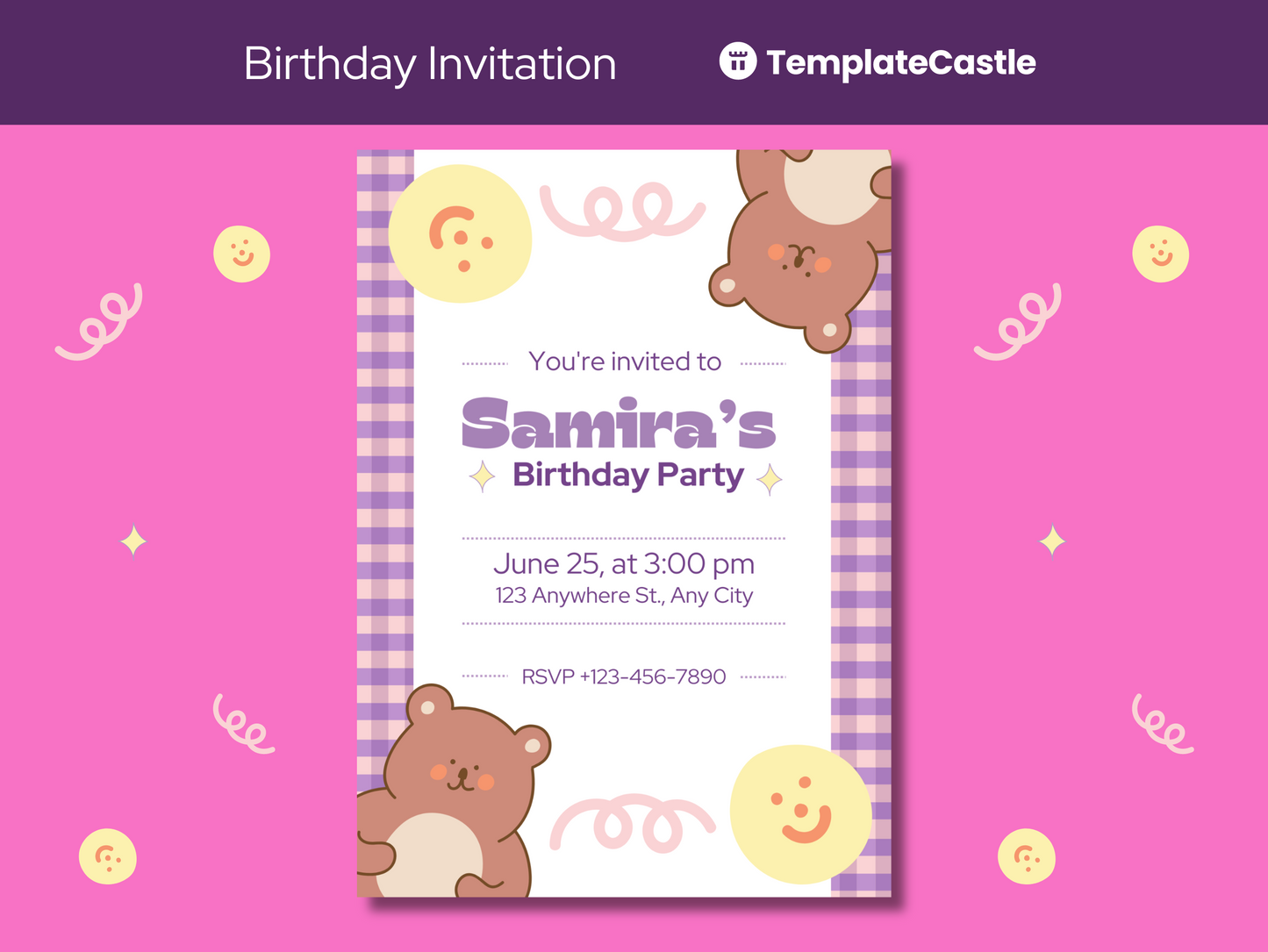 Adorable Bear Canva Birthday Party Invitation for Kids