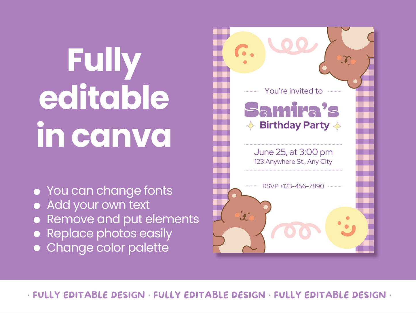 Adorable Bear Canva Birthday Party Invitation for Kids