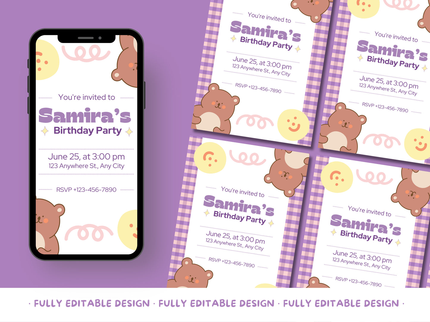 Adorable Bear Canva Birthday Party Invitation for Kids