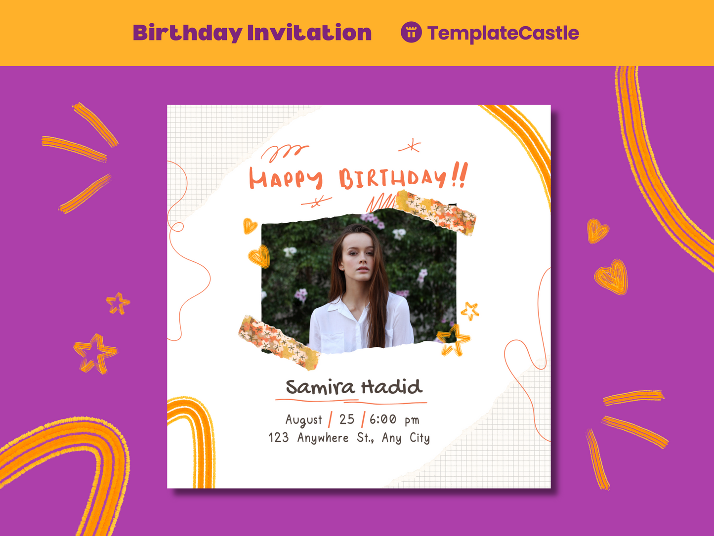 Modern Photo Birthday Invitation Canva Template with Festive Accents