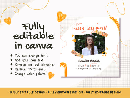 Modern Photo Birthday Invitation Canva Template with Festive Accents