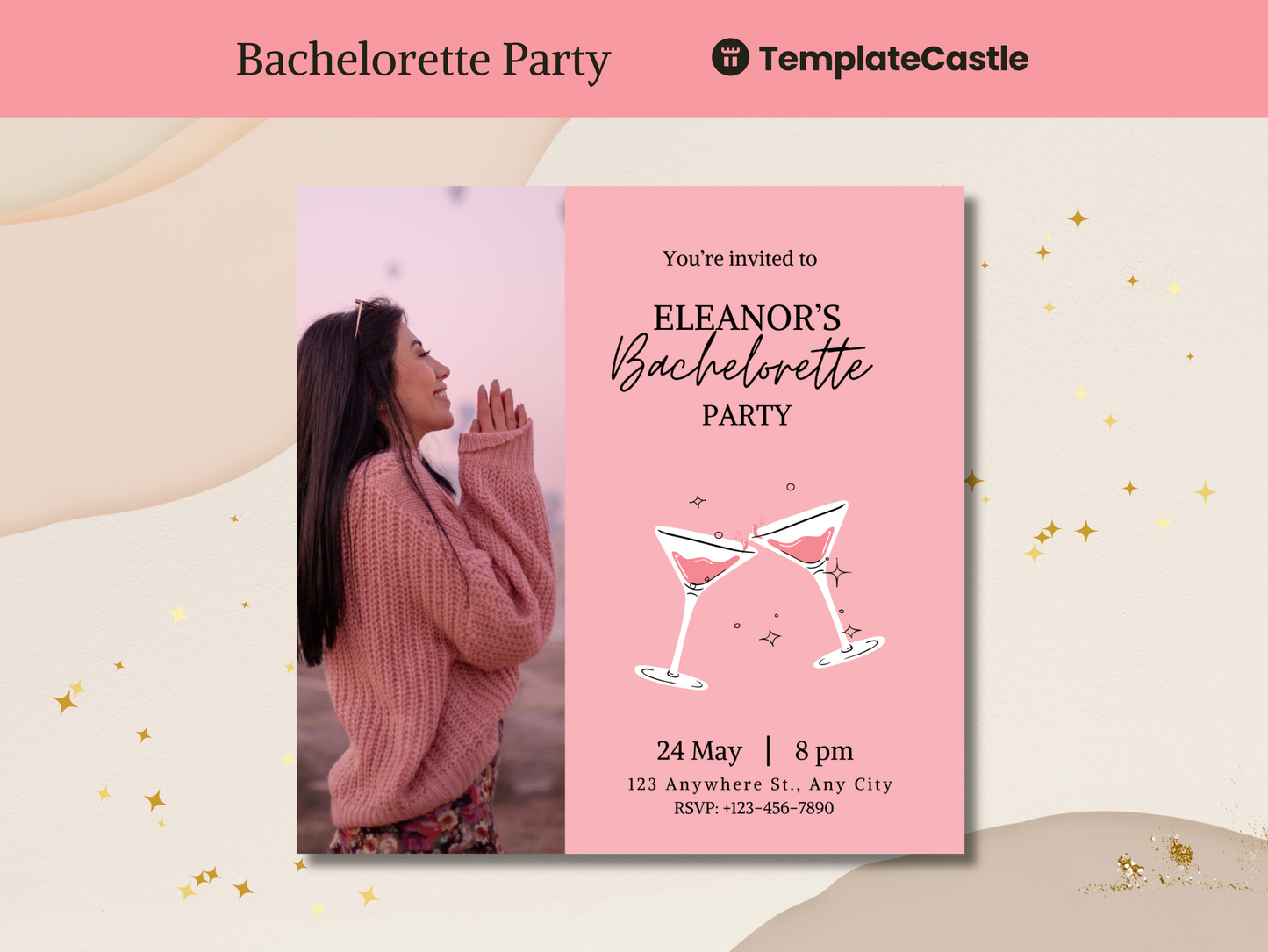 Elegant Martini Bachelorette Party Canva Invitation Template