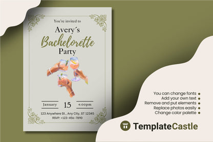 Classic Cocktail Elegance Bachelorette Party Canva Invitation Template