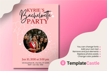 Pink Balloon Themed Bachelorette Party Canva Invitation Template