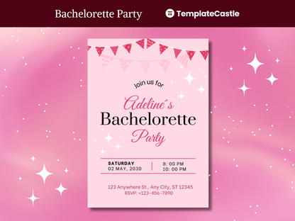 Sweet Pink Festive Bachelorette Party Canva Invitation Template