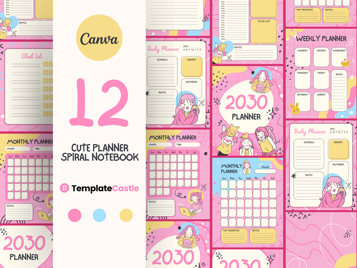 Whimsical Characters Planner Canva Template Pack - 12 Sheets