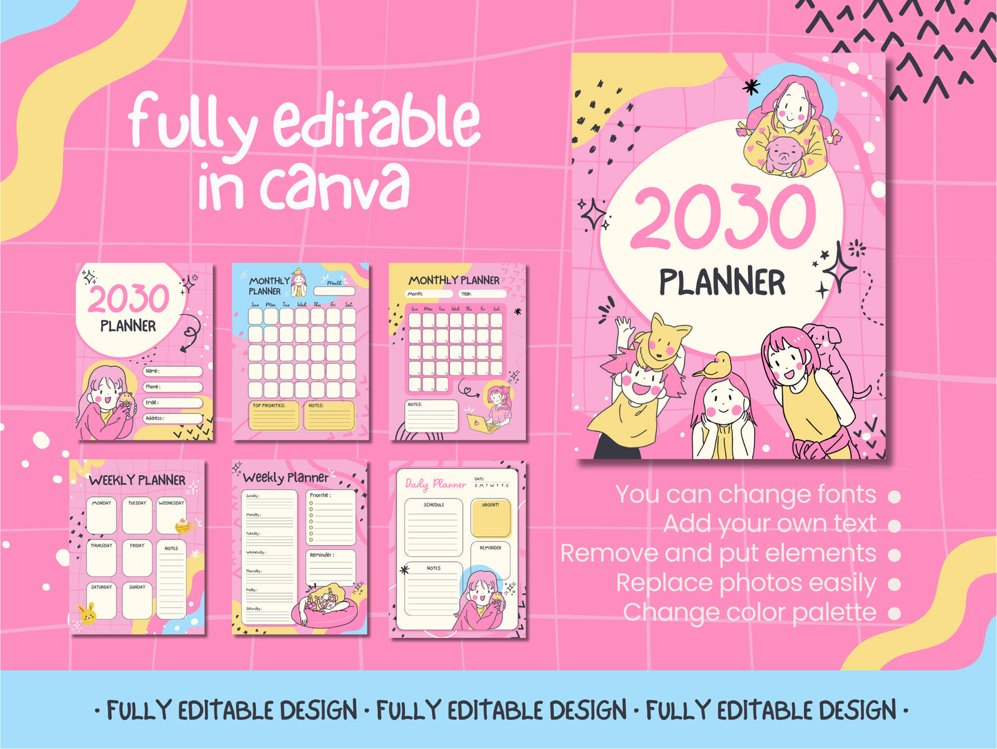 Whimsical Characters Planner Canva Template Pack - 12 Sheets