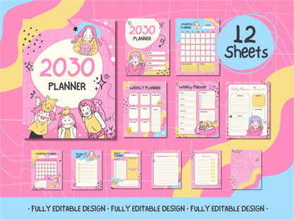 Whimsical Characters Planner Canva Template Pack - 12 Sheets