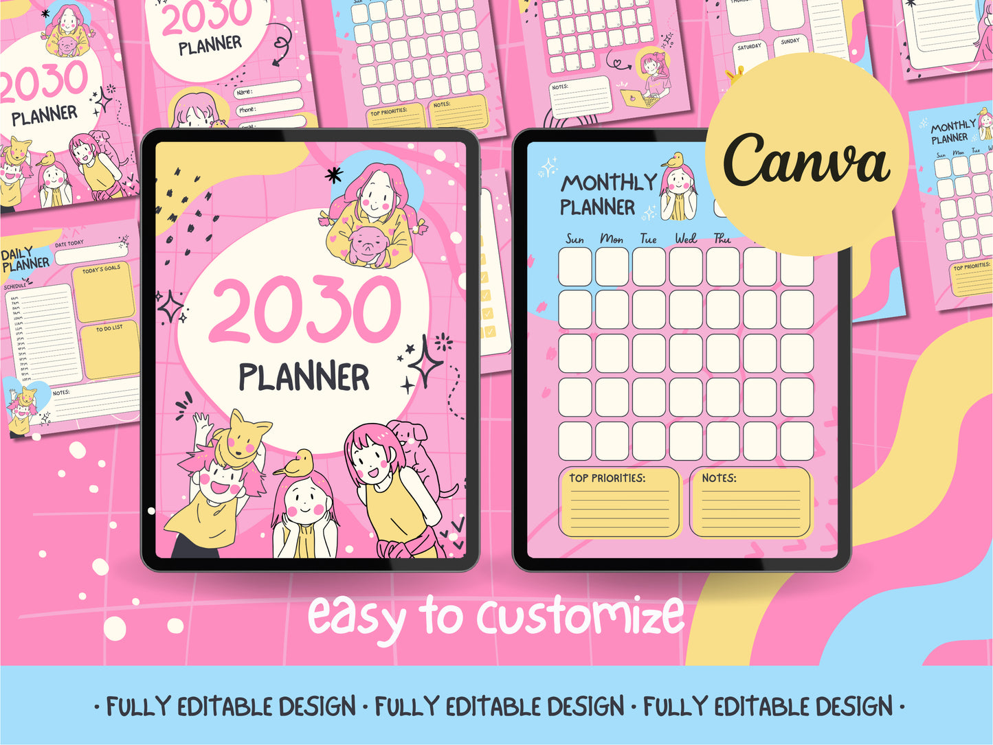 Whimsical Characters Planner Canva Template Pack - 12 Sheets