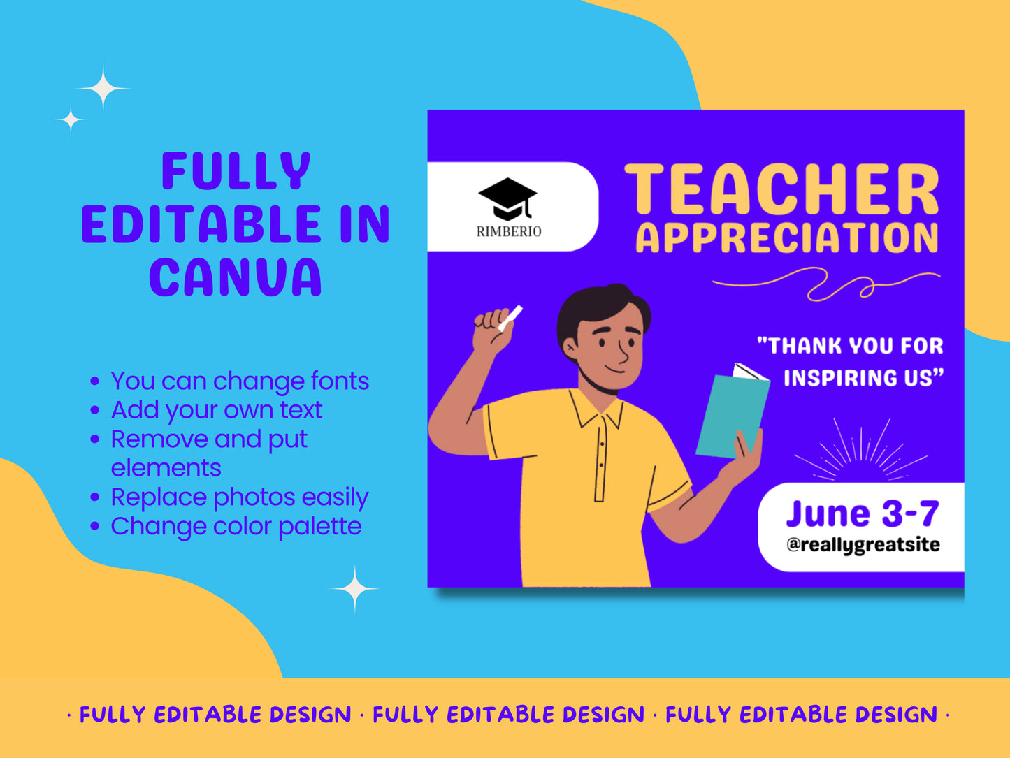 Vibrant Teacher Appreciation Week Canva Social Media Template