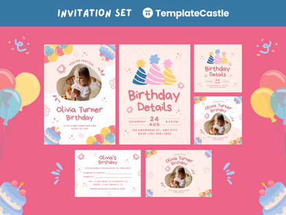 Playful Party Hats Children's Birthday Canva Invitation Template