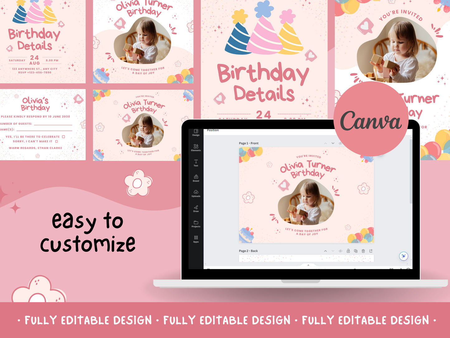 Playful Party Hats Children's Birthday Canva Invitation Template