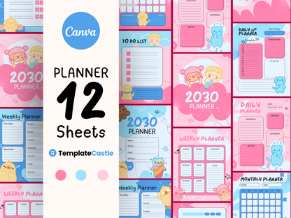 Cute Creatures Canva Daily Planner Template Collection