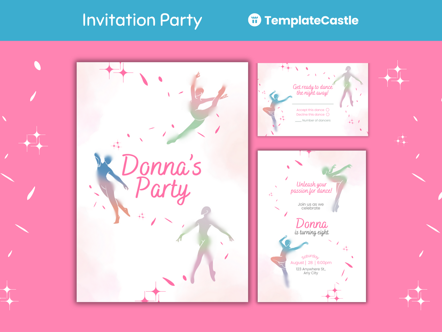 Dance Party Invitation Canva Template - Editable Birthday Bash Card Design for Print and Digital Use