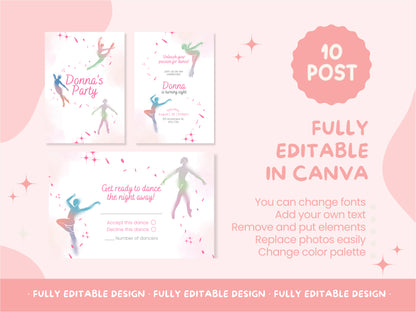 Dance Party Invitation Canva Template - Editable Birthday Bash Card Design for Print and Digital Use