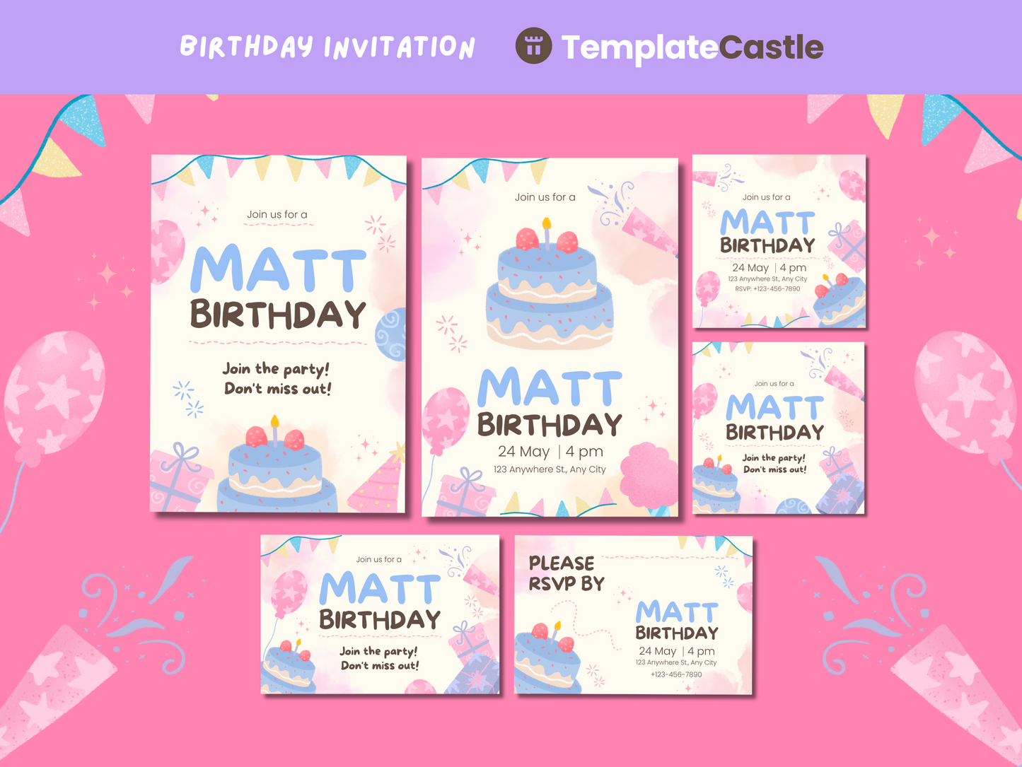 Birthday Invitation For Kids Canva Template Cake Invitation Cute Birthday Celebration Editable Invite Birthday Printable Party Social Media