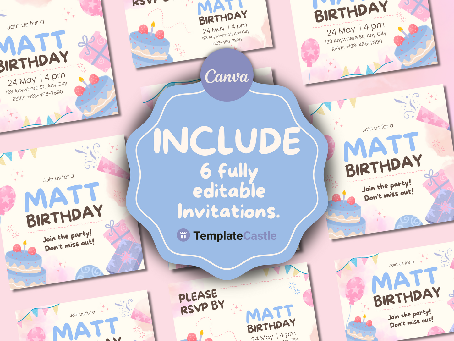 Birthday Invitation For Kids Canva Template Cake Invitation Cute Birthday Celebration Editable Invite Birthday Printable Party Social Media