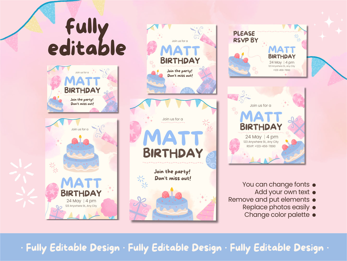 Birthday Invitation For Kids Canva Template Cake Invitation Cute Birthday Celebration Editable Invite Birthday Printable Party Social Media