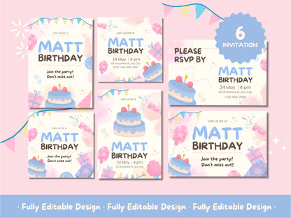 Birthday Invitation For Kids Canva Template Cake Invitation Cute Birthday Celebration Editable Invite Birthday Printable Party Social Media