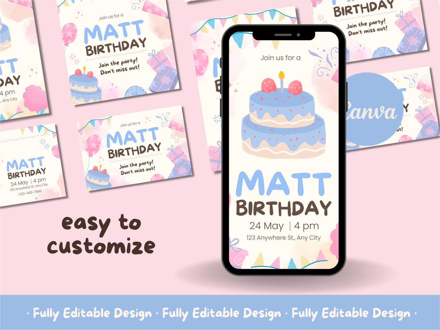 Birthday Invitation For Kids Canva Template Cake Invitation Cute Birthday Celebration Editable Invite Birthday Printable Party Social Media