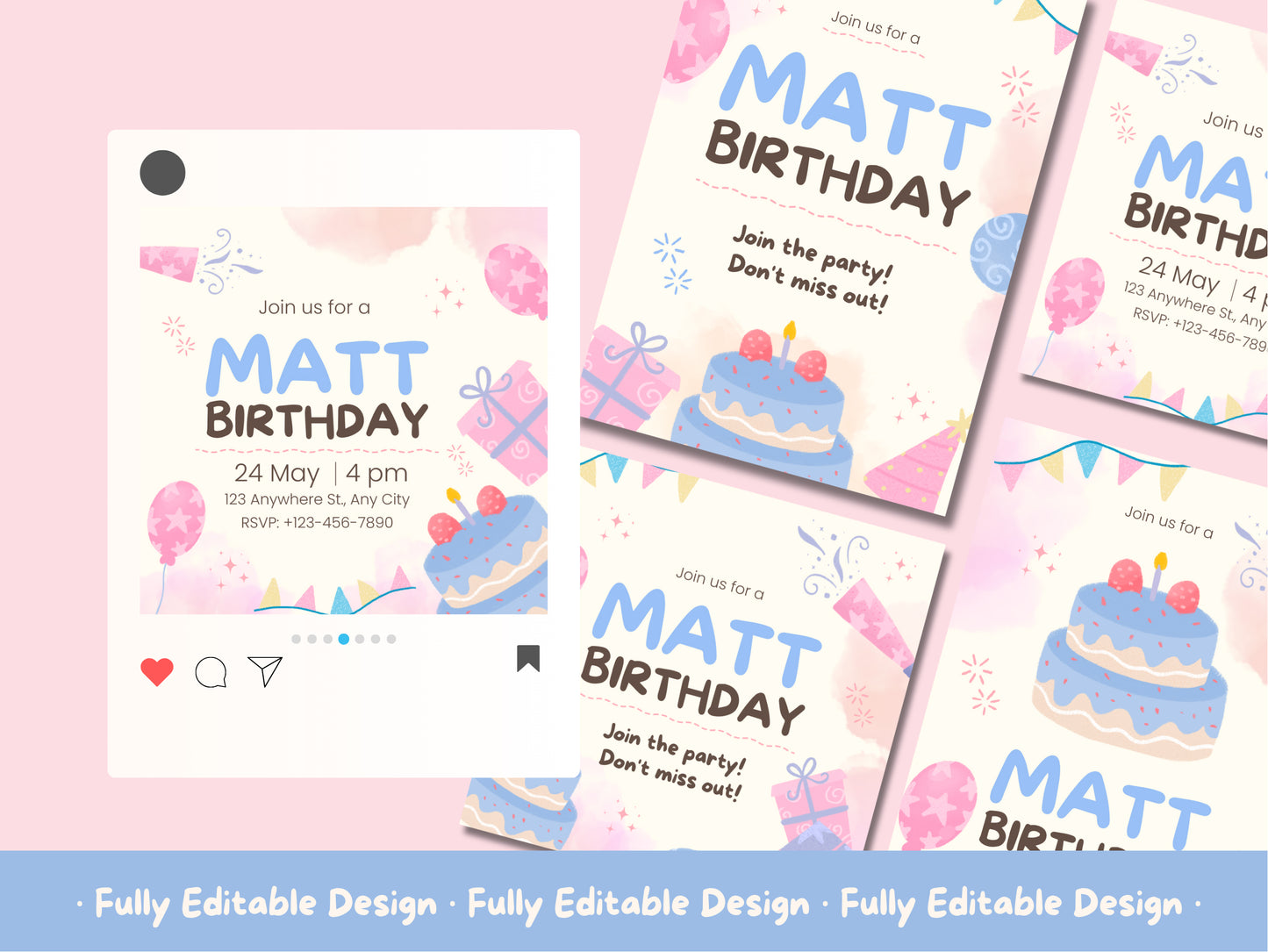 Birthday Invitation For Kids Canva Template Cake Invitation Cute Birthday Celebration Editable Invite Birthday Printable Party Social Media