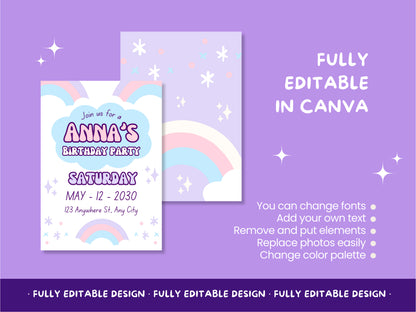 Pastel Dreams Birthday Canva Template - Magical Customizable Invitation for Dreamy Parties