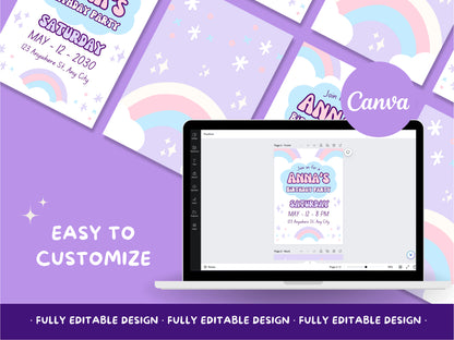 Pastel Dreams Birthday Canva Template - Magical Customizable Invitation for Dreamy Parties