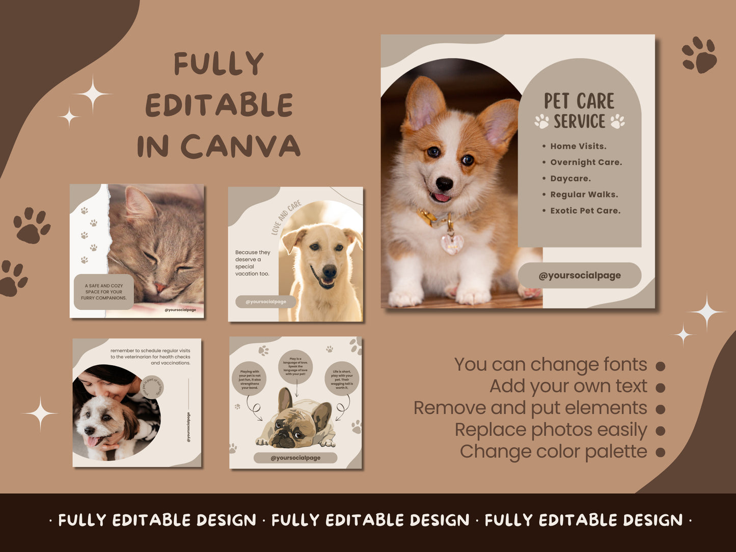 Pet Lovers Social Media Pack - 12 Editable Canva Templates for Pet Care Posts