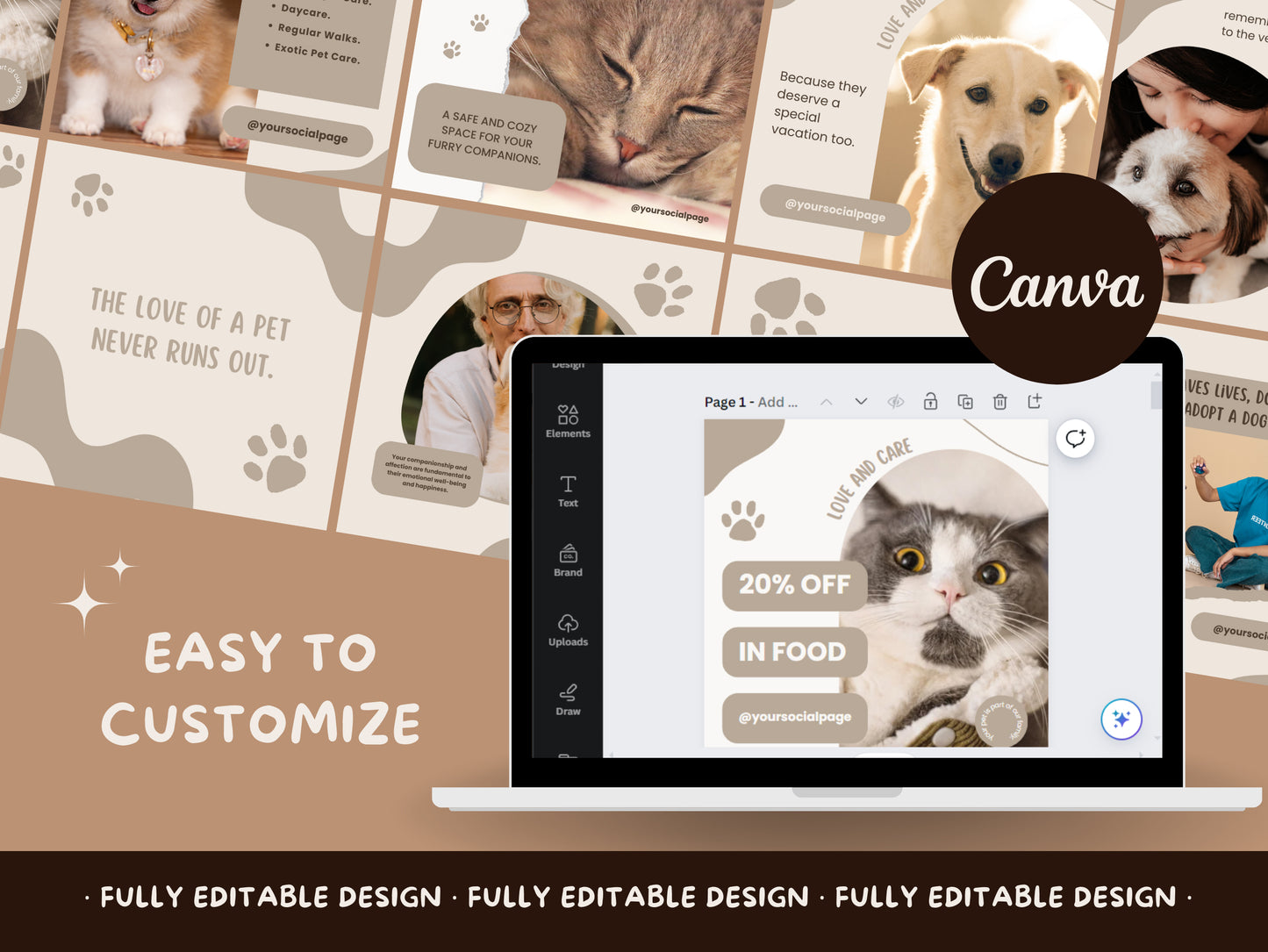 Pet Lovers Social Media Pack - 12 Editable Canva Templates for Pet Care Posts